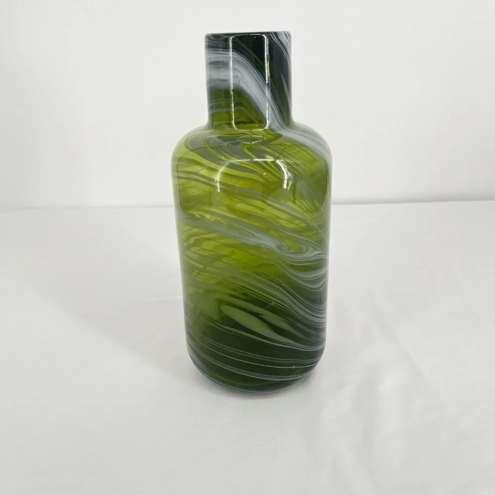 Ikea Iina Vuorivirta Hand Blown Olive Green Swirl Vase PS 2017‎ Collection